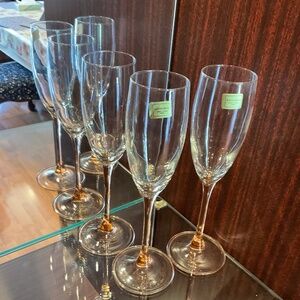 1980s Pink Luminarc Champagne Glasses Made in France 2" Dia. 8.75 Ht. Set of 3